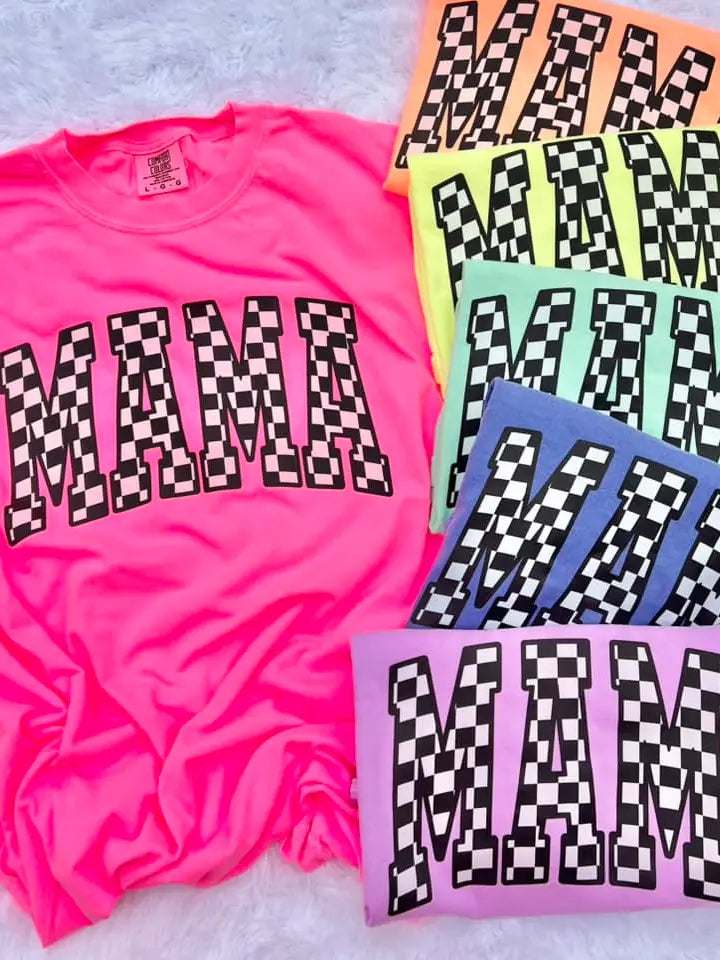 MAMA-Checkered Neon Graphic Tees - Neon Collection