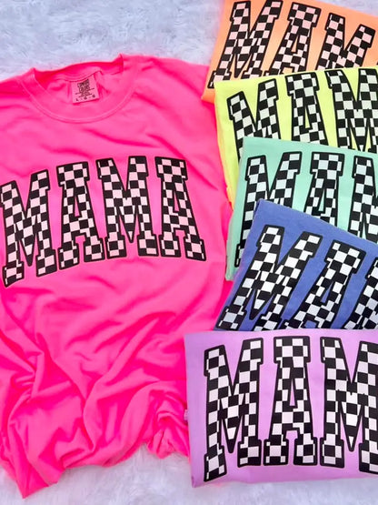 MAMA-Checkered Neon Graphic Tees - Neon Collection