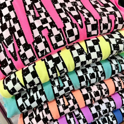 MAMA-Checkered Neon Graphic Tees - Neon Collection