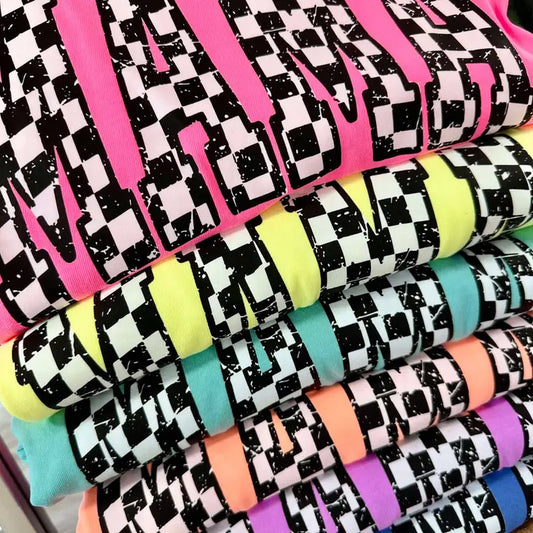 MAMA-Checkered Neon Graphic Tees - Neon Collection